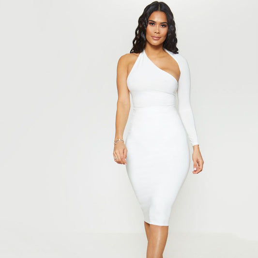 Sexy One-Shoulder Silk Bodysuit