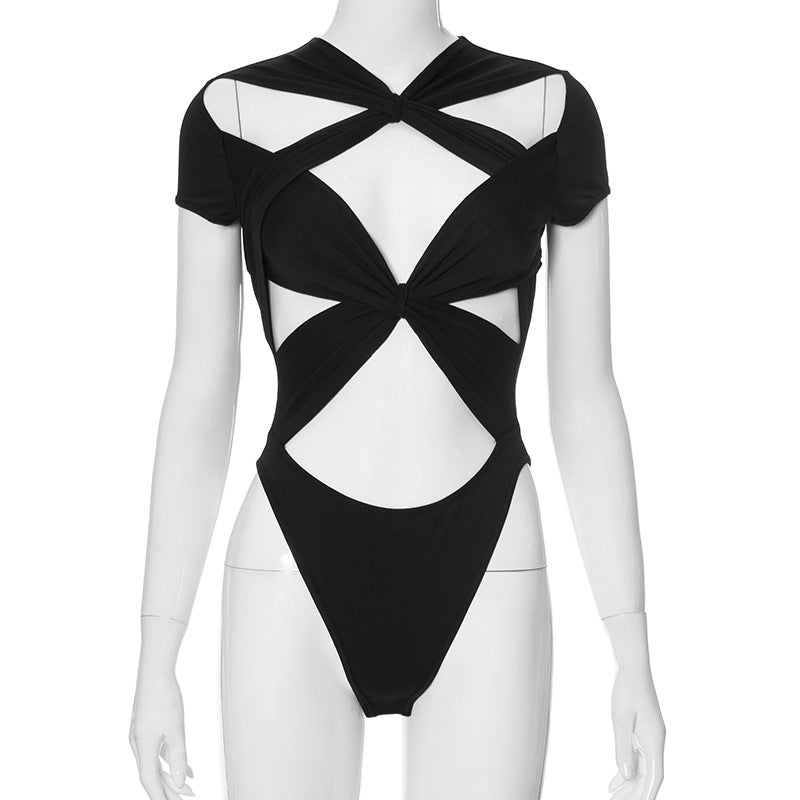 Cross Lace-Up Hollow Out Bodysuit