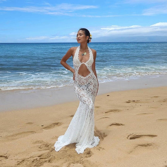 Elegant Lace Hollow Cutout Maxi Dress