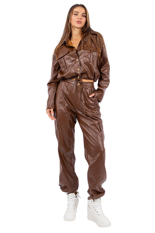 Sexy Pu Leather 2pc Pants Set