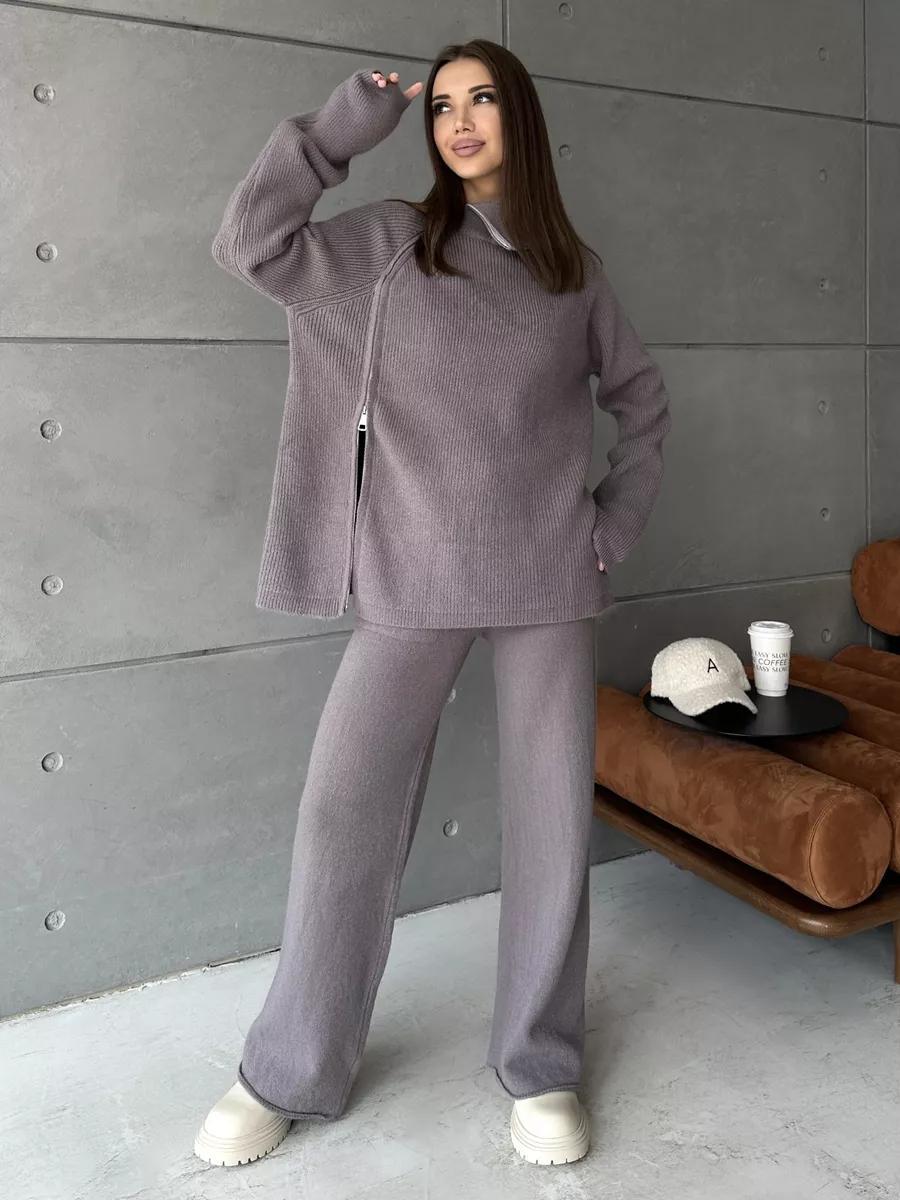 High Collar Zipped Knitted Sweater Suit Set