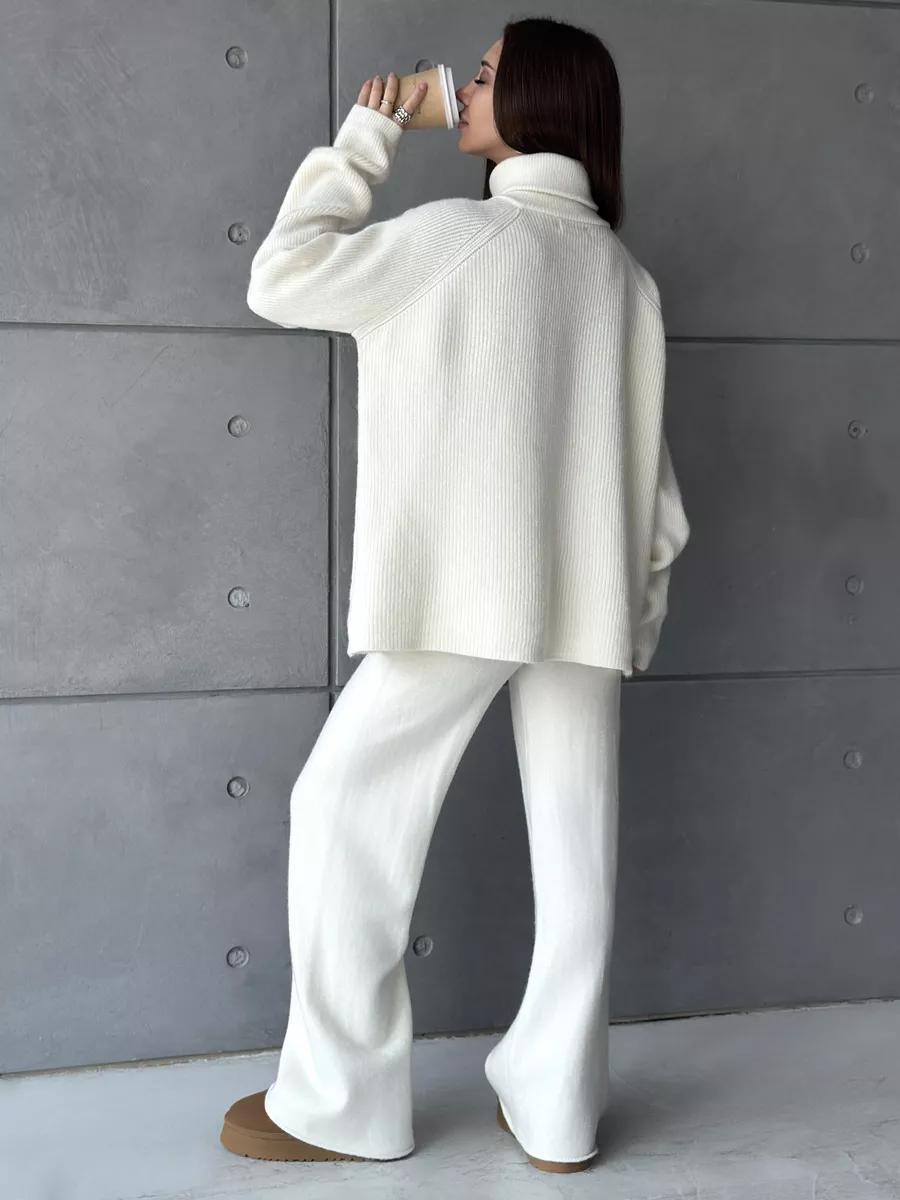 High Collar Zipped Knitted Sweater Suit Set