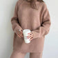 High Collar Zipped Knitted Sweater Suit Set