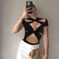 Cross Lace-Up Hollow Out Bodysuit