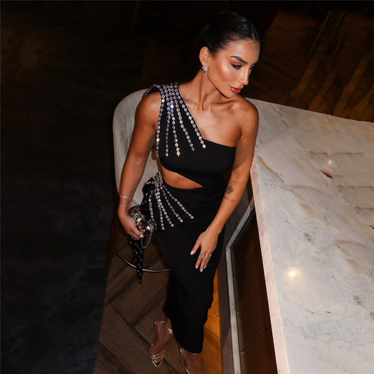 GlamourCut Diamond Evening Dress