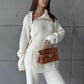 High Collar Zipped Knitted Sweater Suit Set