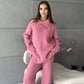High Collar Zipped Knitted Sweater Suit Set