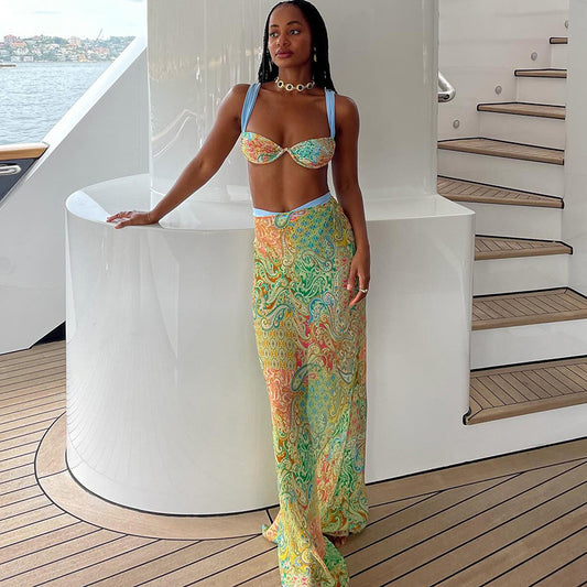 Sunset Mirage Bikini & Sheer Skirt Set