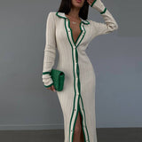 Patchwork Charm Long Sleeve Cardigan Dress