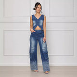 Women Casual Multi Retro Vest Suit