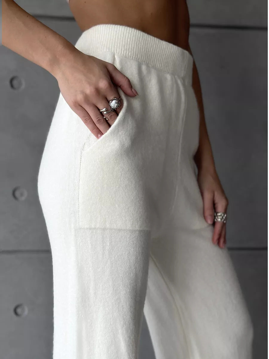 High Collar Zipped Knitted Sweater Suit Set