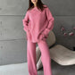 High Collar Zipped Knitted Sweater Suit Set