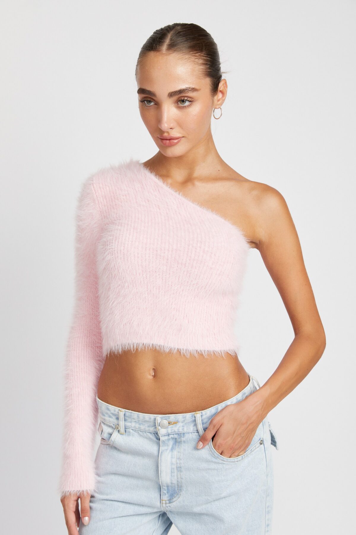 One Shoulder Fluffy Sweater Top - Image 6