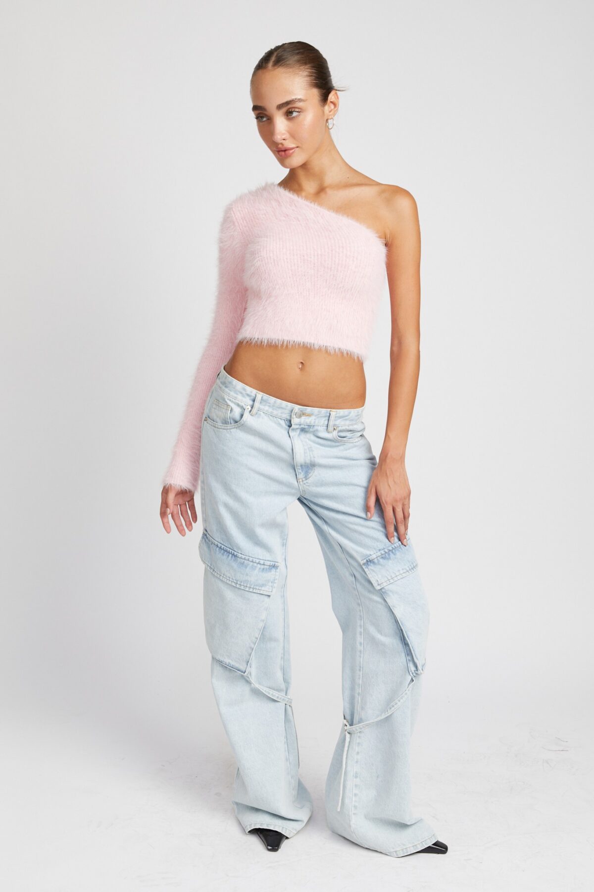 One Shoulder Fluffy Sweater Top - Image 7