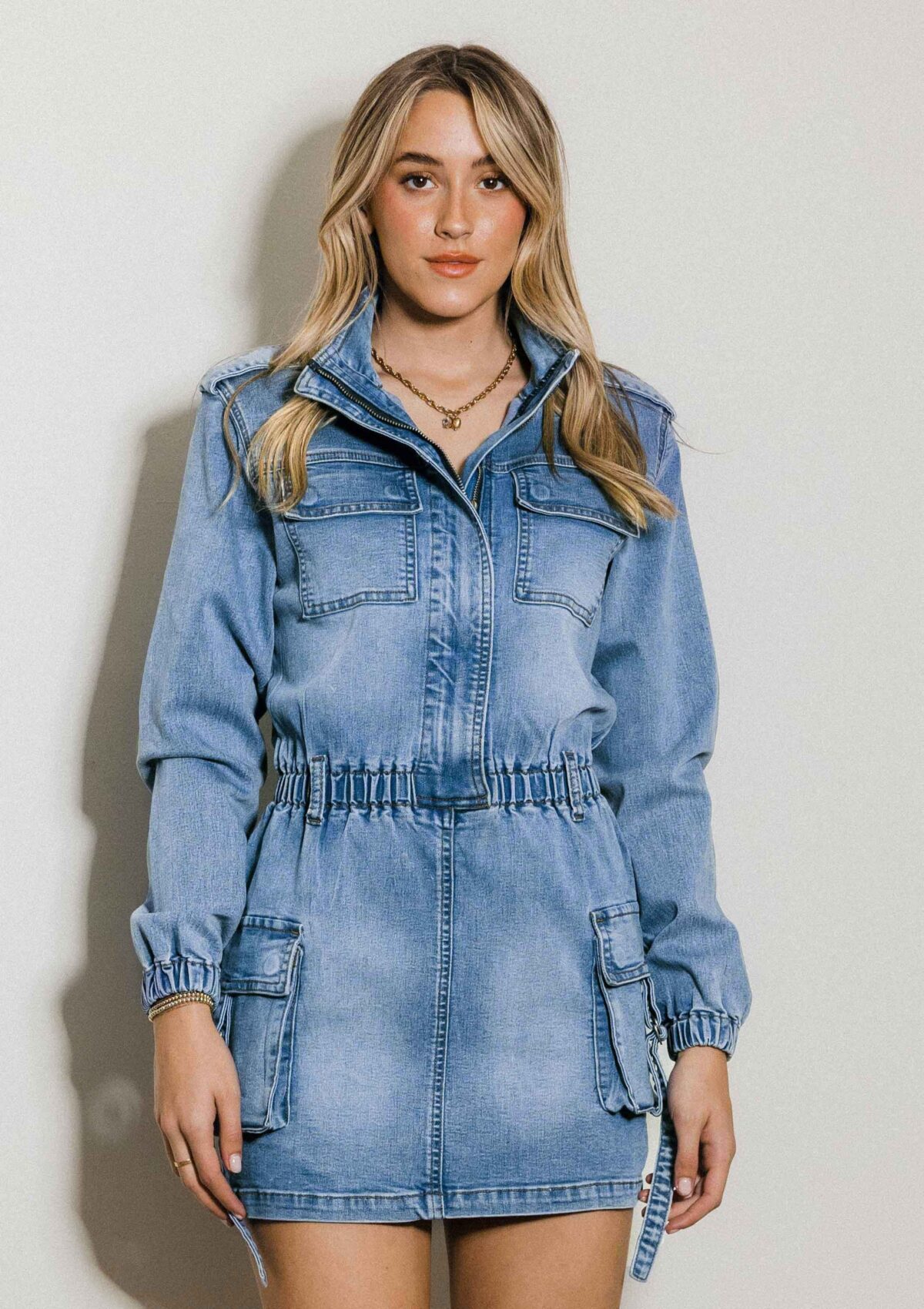 Long Sleeve Denim Romper Skirt - Image 4