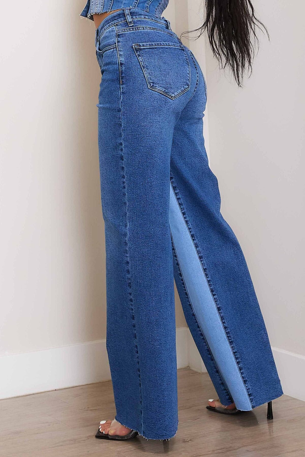 High-Rise Color Block Wide Jeans - Image 3