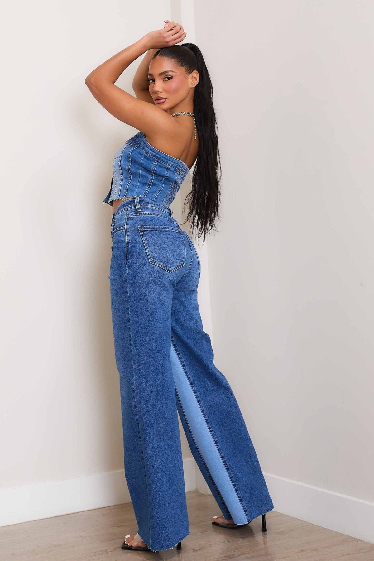 High-Rise Color Block Wide Jeans - Image 4