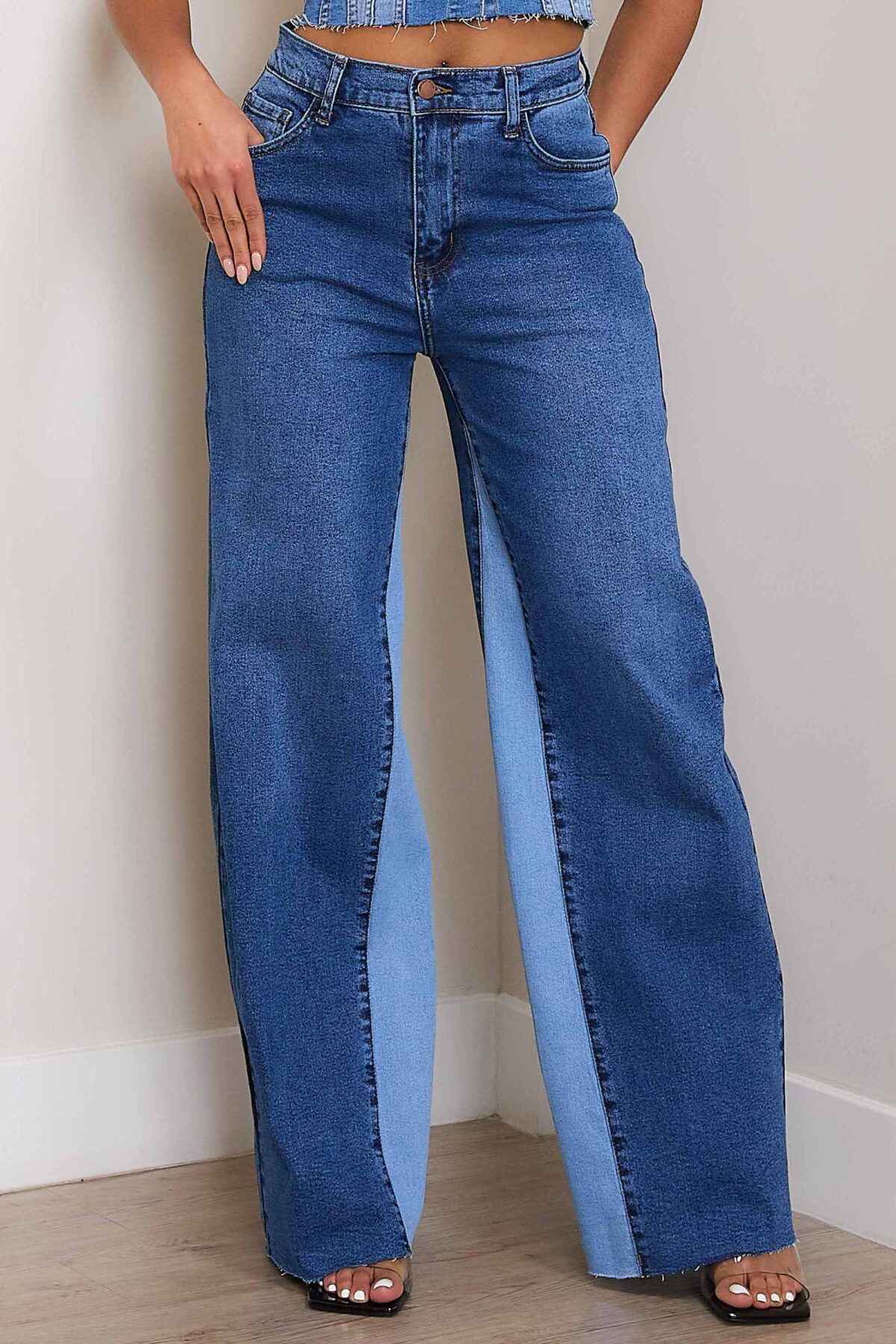 High-Rise Color Block Wide Jeans - Image 2