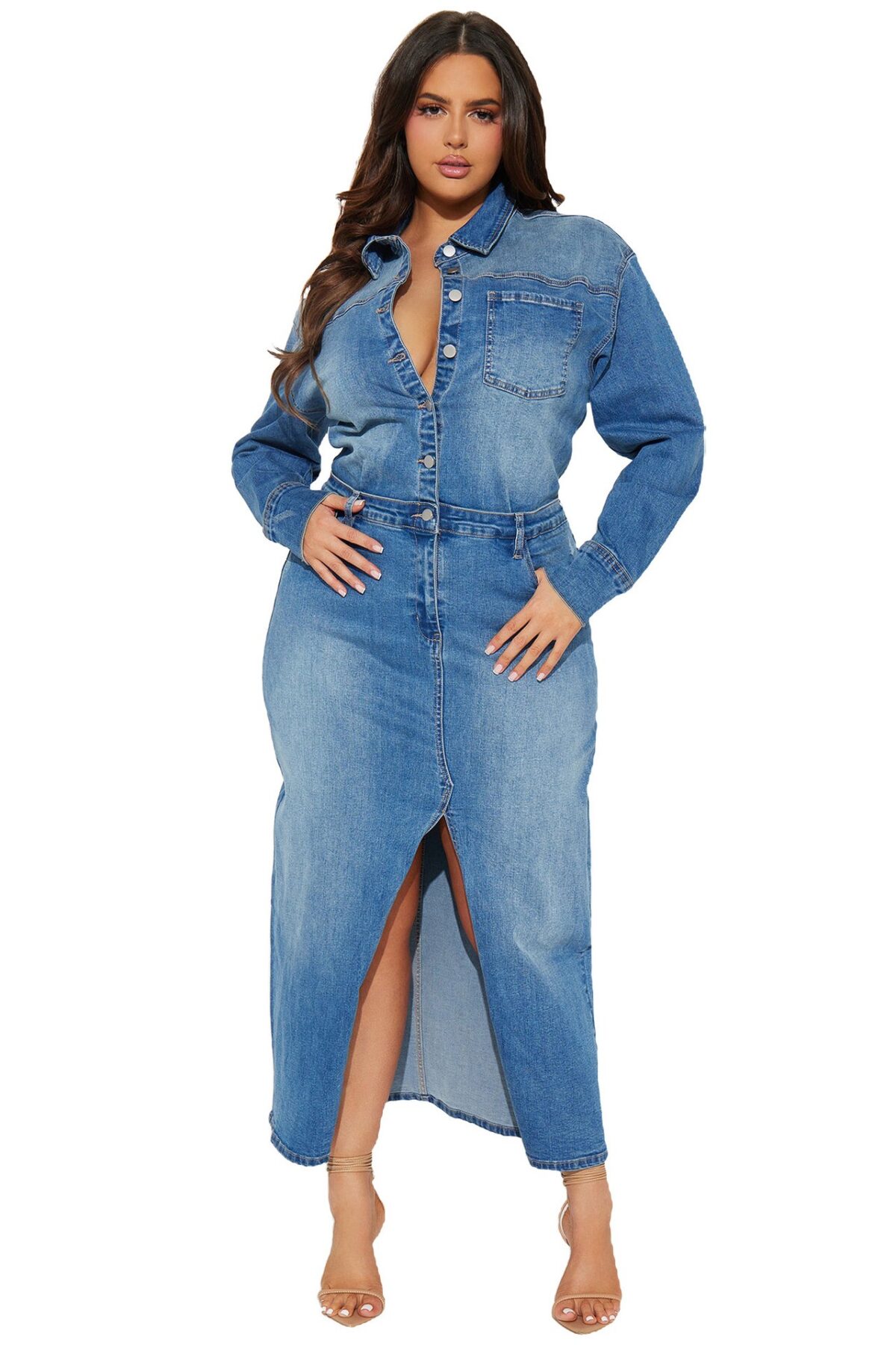 Women Fashion Denim Long Maxi Dress - Image 2