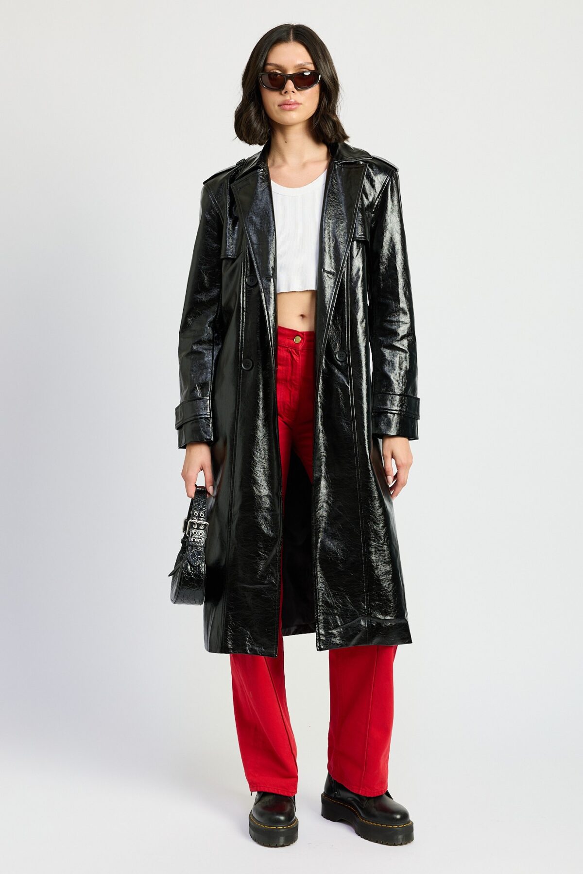 Faux Leather Trench Coat - Image 3