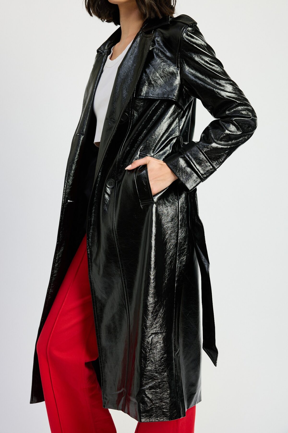 Faux Leather Trench Coat - Image 2