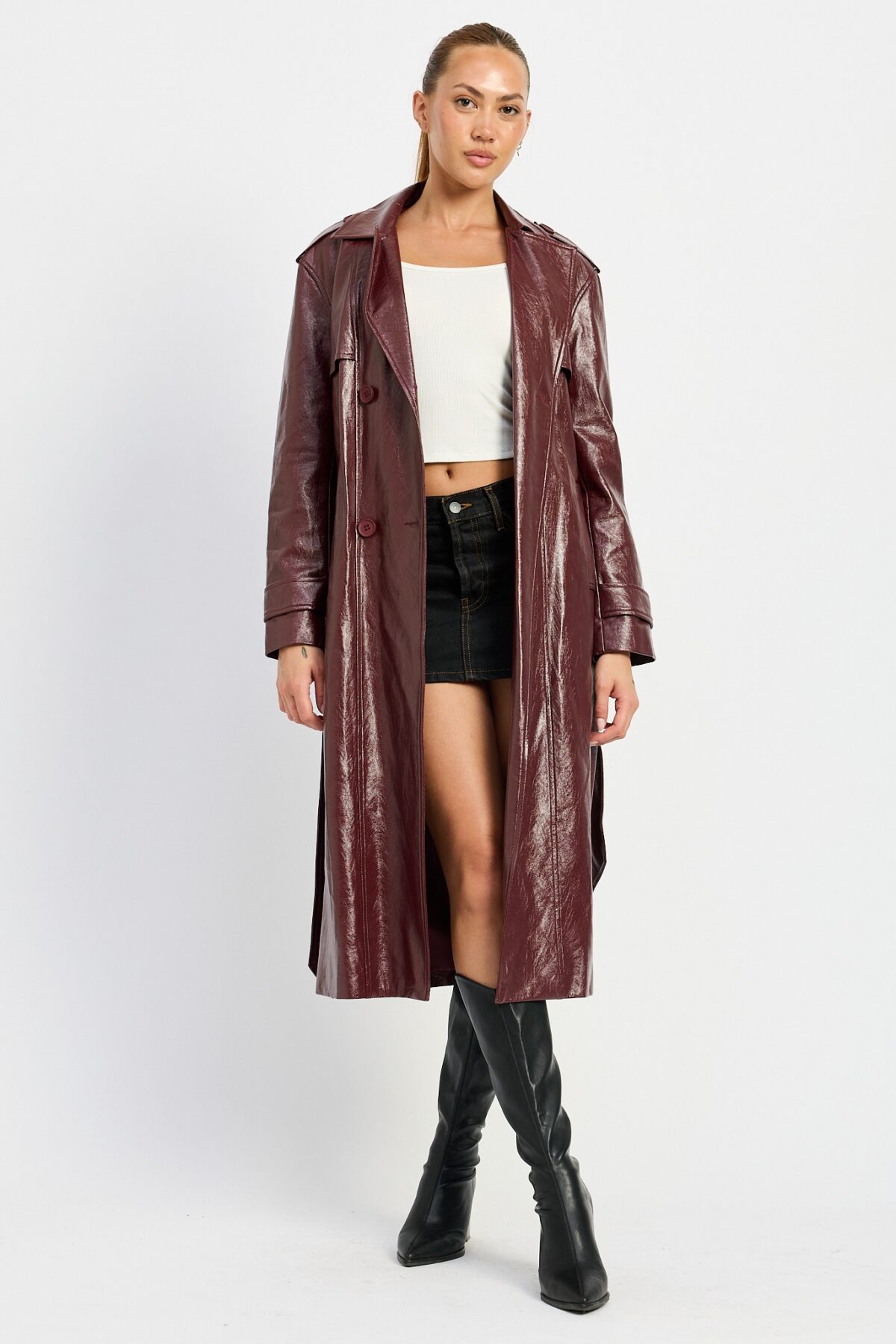 Faux Leather Trench Coat - Image 5