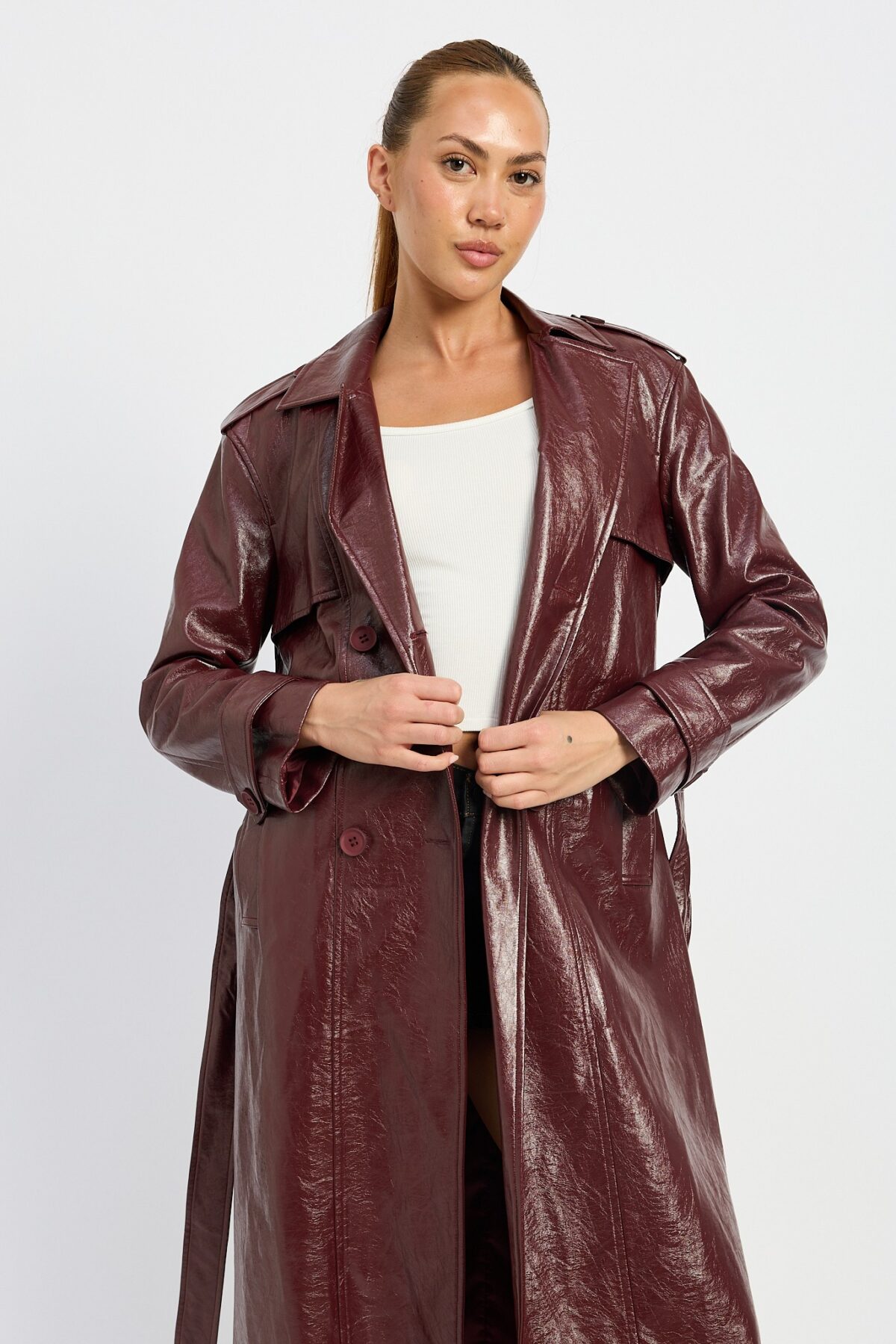 Faux Leather Trench Coat - Image 7