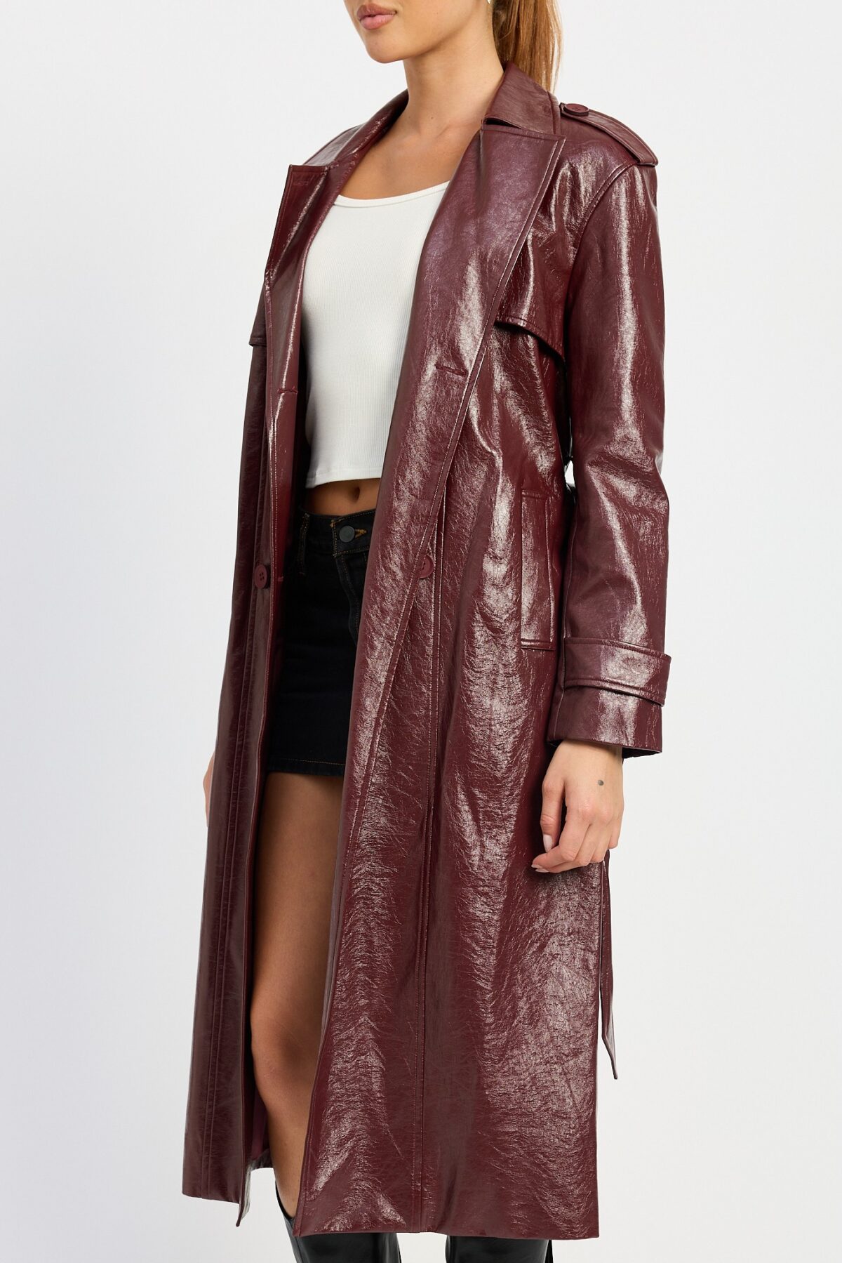 Faux Leather Trench Coat - Image 9