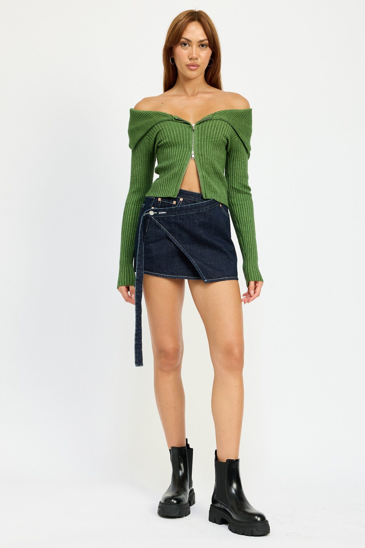 Zip Front Bardot Shoulder Top - Image 3