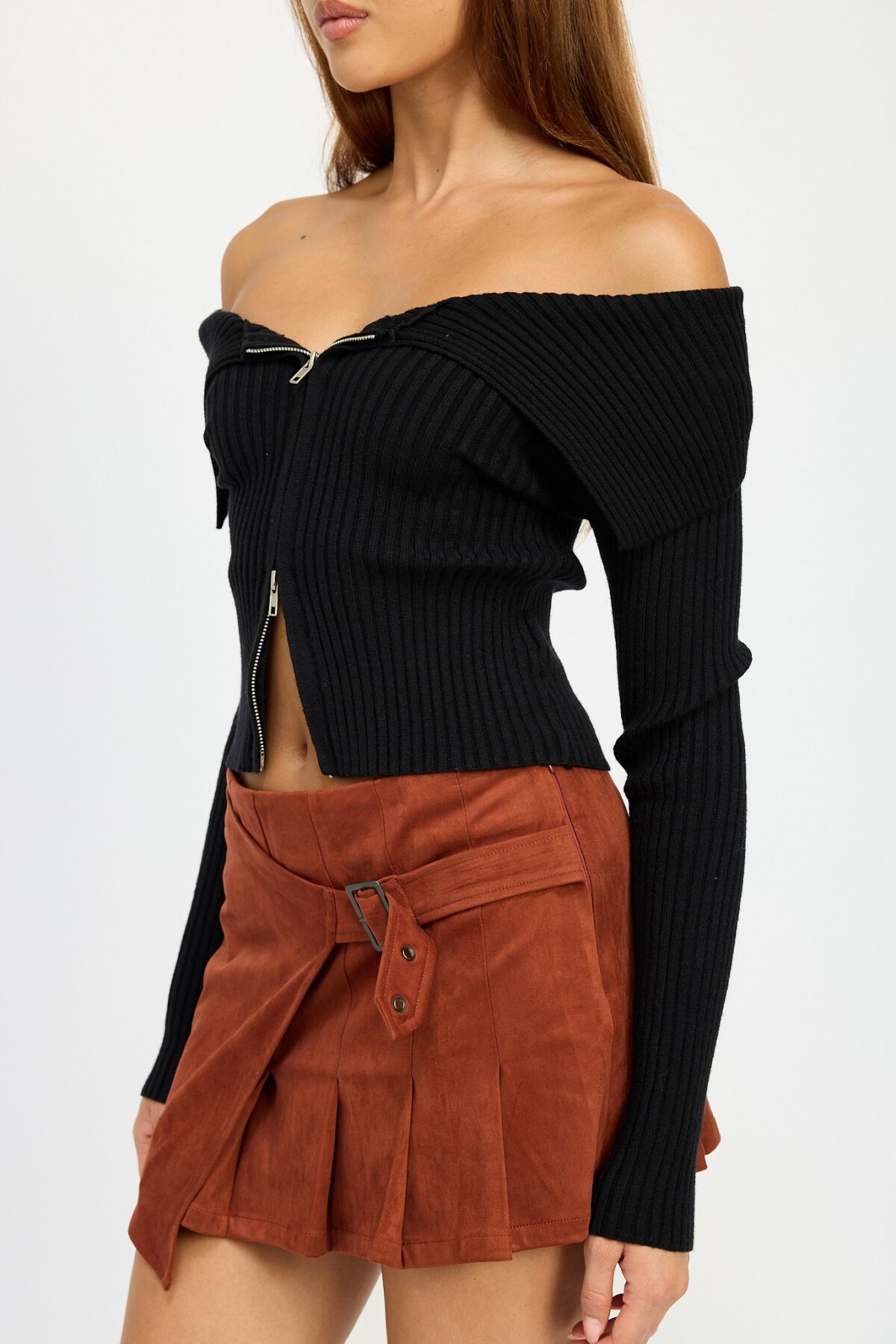 Zip Front Bardot Shoulder Top - Image 5