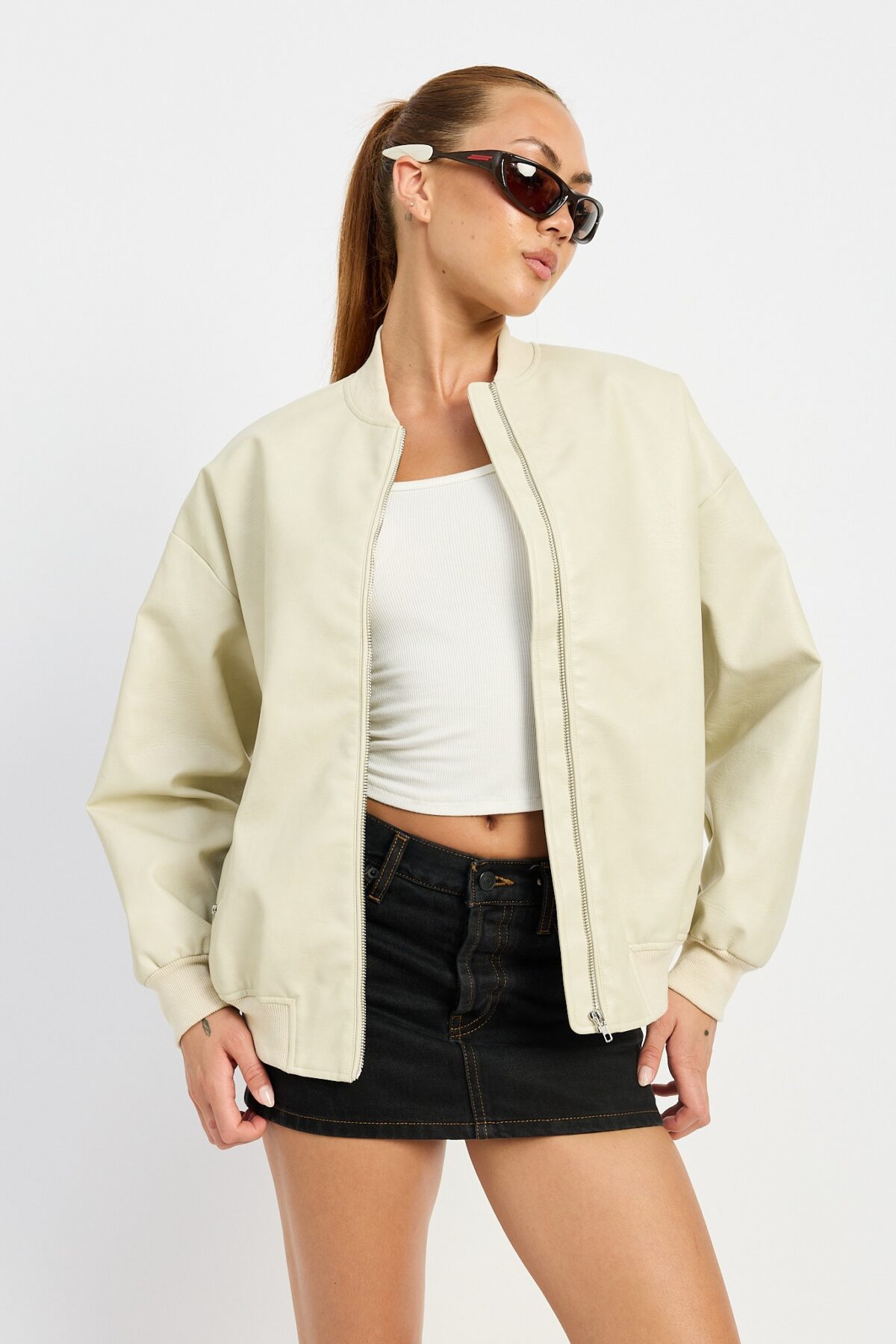 Vintage Leather Bomber Jacket - Image 3